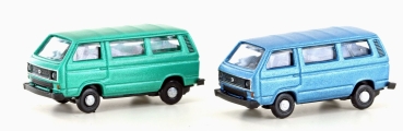 MiNis/Lemke  LC4347 - VW T3 2er Set Bus grün+blau (Metallic Serie)