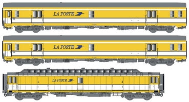 LS Models 40423 - 3ER SET POSTWAGEN UIC+UIC+OCEM SNCF EP.IV, GELB/WEIS