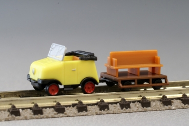 KRES 88055 - Gleiskraftrad GKR Typ 1 Schienentrabi gelb mit 2achsigem Anhänger, Bausatz