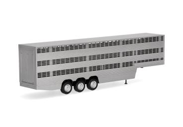 Herpa 076333-003 - Spur H0 Viehtransporterauflieger 3achs, silber lackiert - Chassis schwarz