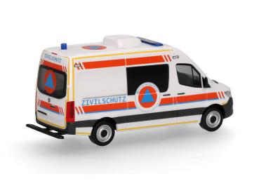 Herpa 099172 - Spur HO Mercedes-Benz Sprinter '18 Halbbus Hochdach Krankentransportwagen Typ B ZS "MTF Zivilschutz"