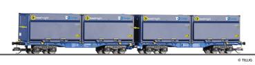 Tillig 15085 - Spur TT Doppeltragwagen InnoWaggon beladen mit vier WoodTainer, XXL der CD-Cargo
