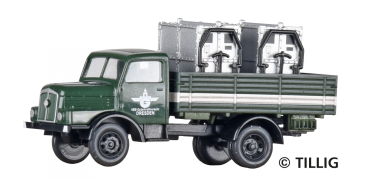 Tillig 19078 - Spur TT LKW H3A Hochbordpritsche 'VEB Güterverkehr Dresden', beladen mit Rollgutbehältern