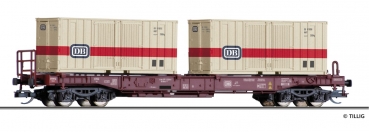 Tillig 18154 - Spur TT Taschenwagen Sdkms 707 mit Containern, DB, Ep.IV