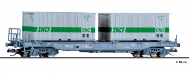 Tillig 18156 - Taschenwagen „Novatrans“ der SNCF, beladen mit zwei 20‘ Containern