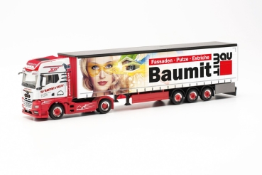 Herpa 316668 - MAN TGX GX Gardinenplanen-Sattelzug 'TLP/baumit'