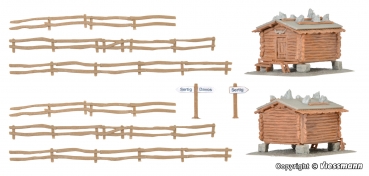 Kibri 37028 - Stadel Sertig mit Zaun, 2 Stück