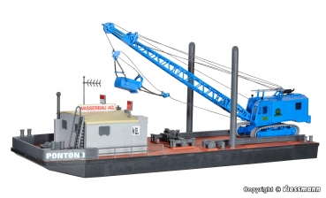 Kibri 39156 - Spur HO Arbeitsponton mit MENCK Bagger M154 LC mit Schürfkübel
