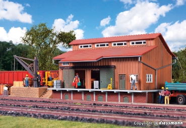 Vollmer 45701 - Spur HO Güterschuppen mit Seitenrampe und Ladekran