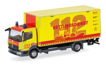 Herpa 099448 - Spur H0 Mercedes-Benz Atego '13 Koffer-LKW mit Ladebordwand, Rettungsdienst Bremen