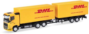 Herpa 321501 - Spur H0 Volvo FH Flachdach 2020 Wechselkoffertandem-Hängerzug "DHL"