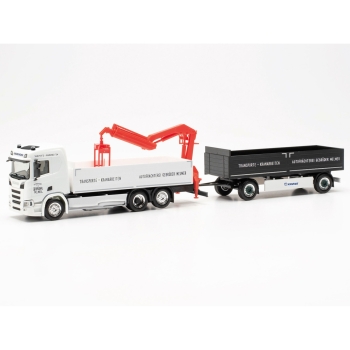 Herpa 315999 - Scania CR Baustoff-Hängerzug mit Ladekran "Gebrüder Melmer" AT