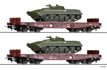 Tillig 70058 -  Spur HO Set Schwerlastwagen Rmms 3960 beladen mit zwei Panzern BMP-1, der DR