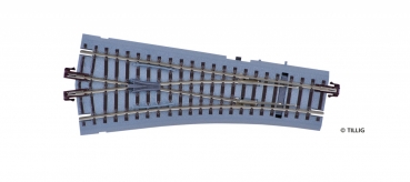 Tillig 83821 - SpurTT Bettungsgleis braun, Handweiche links 15°,Abzweig 15°, Radius 353, Länge 129,5mm