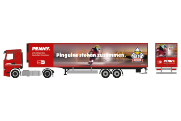 Herpa 962025 - Spur HO Iveco S-Way Kühlkoffer-Sattelzug "PENNY DEL / Fischtown Pinguins Bremerhaven"