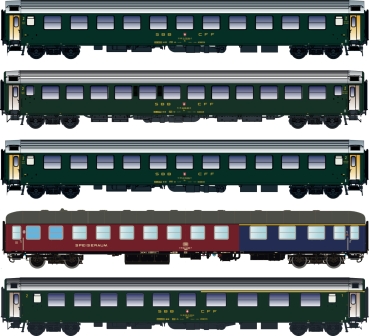 LS Models 97032 - 5er Set Personenwagen DB/SBB, Ep.IVa, D568