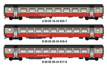 LS Models MW2109-1 - DC Spur H0 3-tlg. Set Personenwagen "Airport Express" der SBB, Ep.IV-V