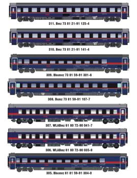 LS Models MW2601AC - Spur H0 7-tlg Set Nachtzugwagen der ÖBB Nightjet, Ep. VI