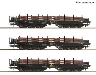 Roco 6600263 - Spur HO 3-tlg. Set: Schwerlast-Flachwagen, NS