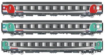 LS Models 40720 - Spur HO  SNCF Reisezugwagen-Set Corail VTU SNCF/TER Aqualys, Ep. V-VI, 3-tlg. DC