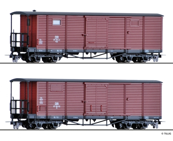 Tillig 05940 - Spur HOe 2er Set Gedeckte Güterwagen, DR, Ep.III