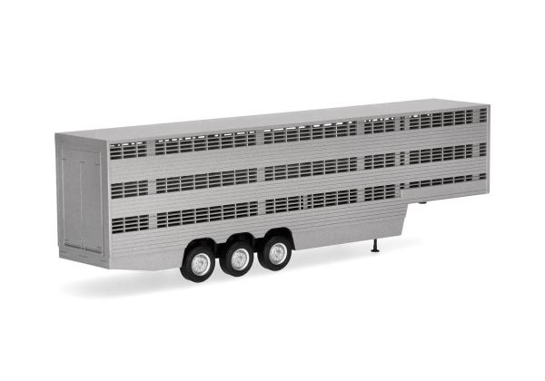 Herpa 076333-003 - Spur H0 Viehtransporterauflieger 3achs, silber lackiert - Chassis schwarz