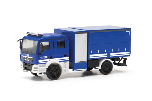 Herpa 097895 - Spur HO MAN TGM Mehrzweckgerätefahrzeug Plane  THW Fürth Bayern