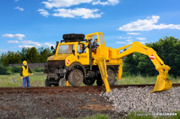 Kibri 16307 - Spur HO Zweiwege UNIMOG mit Heckbagger
