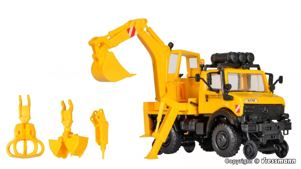 Kibri 16307 - Spur HO Zweiwege UNIMOG mit Heckbagger