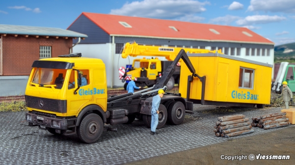 Kibri 16310 - Spur HO MB LP Wechsellader mit GleisBau Bürocontainer
