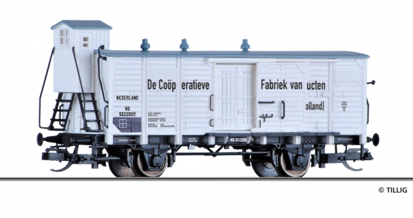 Tillig 17383 - Spur TT Wärmeschutzwagen "Cooperatieve Fabriek van Melkproducten", eingestellt bei der NS, Ep.II