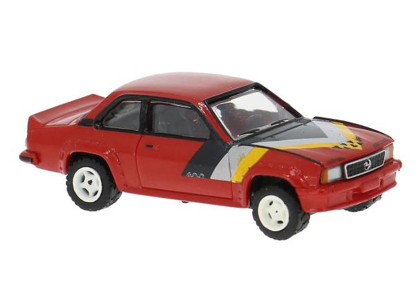 Brekina 20771 - Spur HO Opel Ascona B i400 in rot, Dekor gelb/silber
