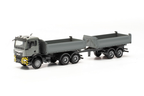 Herpa 316255 - MAN TGS NN Baukipper-Hängerzug, grau/gelb