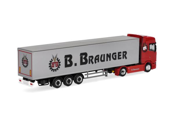 Herpa 321136  - Spur H0 Scania CS 20 Hochdach Schubboden-Sattelzug "Braunger"