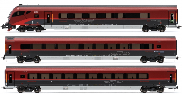 Jägerndorfer 11310 - Spur HO 3er Set Personenwagen ÖBB Railjet, Ep.VI, m.Steuerwg. AC