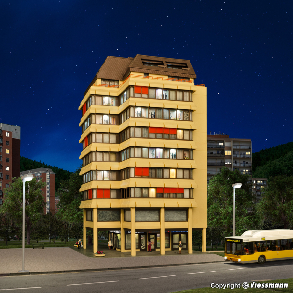 Kibri 38218 - Spur HO Hochhaus mit Ladenpassage und Penthauswohnung inkl. Etageninnenbeleuchtung