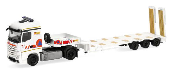Herpa 321464 - Spur H0 Mercedes-Benz Arocs Semitieflader, ASB Zivilschutz