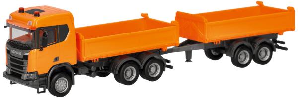 Herpa 321679 - Spur H0 Scania CR ND XT Baukipper-Hängerzug, kommunalorange