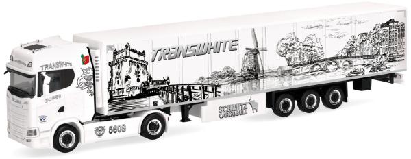 Herpa 322362 - Spur H0 Scania CS 20 Hochdach Kühlkoffer-Sattelzug "Transwhite"