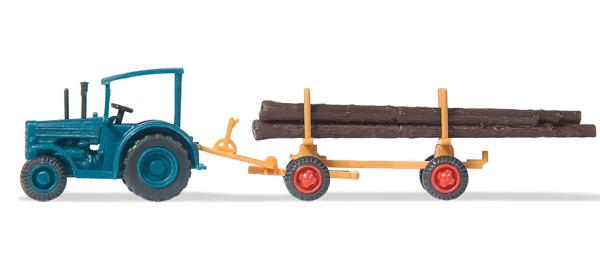 Preiser 79504 - Spur N Hanomag-Schlepper mit Langholzanhänger
