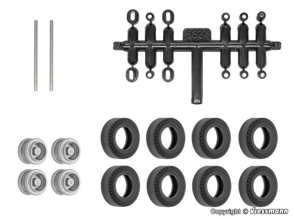 Viessmann 8439 Spur HO Nachrüst-Set Gummireifen für kibri Anhänger und Auflieger, Zwillingsbereifung, Ø 10,4 mm