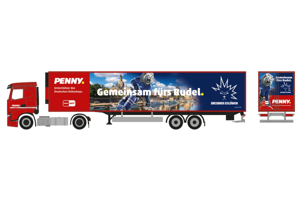 Herpa 962032 - Spur HO Iveco S-Way Kühlkoffer-Sattelzug "PENNY DEL / Dresdner Eislöwen"