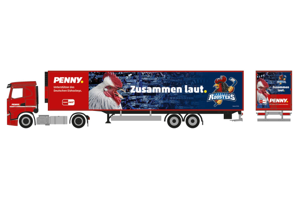 Herpa 962063 - Spur HO Iveco S-Way Kühlkoffer-Sattelzug "PENNY DEL / Iserlohn Roosters"