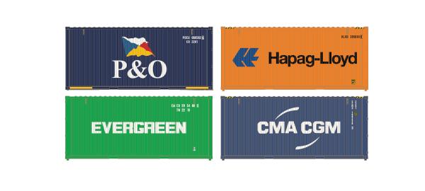 Hobbytrain H9016 - Spur N 4er Set 20′ Container, Set 1