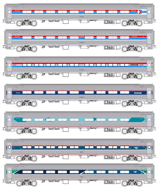 Kato/Lemke  K106-105 - Spur N 7er Set Personenwagen Amfleet Amtrak, Ep.VI, Historic