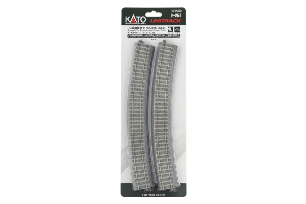 Kato/Lemke K2-251 - Spur HO Gleis gebogen R790mm 22,5° überhöht mit Betonschwellen