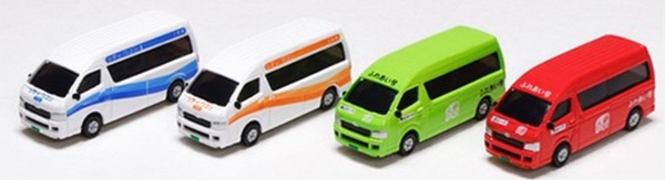KATO/Lemke K23651C - 4ER SET TOYOTA HIACE SUPER LONG COMMUNITY BUS