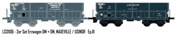 LS Models 31106 - 2er Set Erzwagen DM SNCF / Maxeville / USINOR, Ep.III, DC