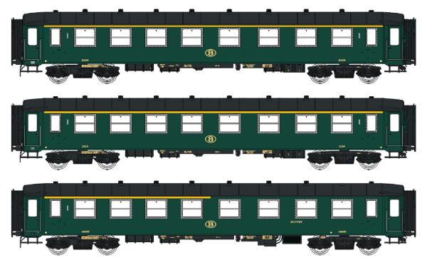 LS Models 42101 - Spur HO Spur H0 3-tlg. Set Personenwagen I2 der SNCB, Epoche IIIC