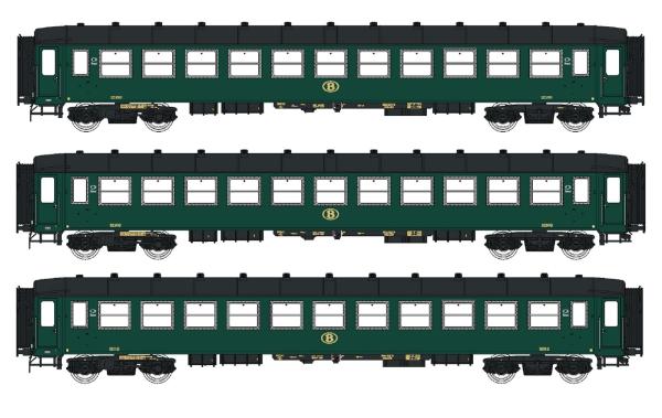 LS Models 42102 - Spur H0 3-tlg. Set Personenwagen I2 der SNCB, Ep.IIIC